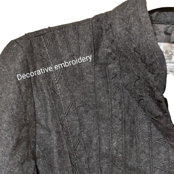 chicos stitch design corbin embroidered charcoal wool blend jacket blazer 1/S - Picture 7 of 10